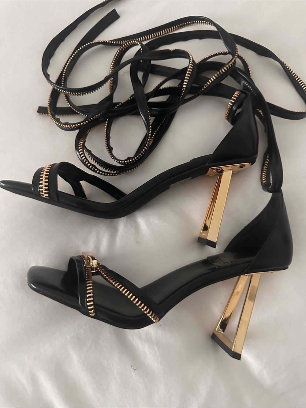 Jeffrey Campbell Black Sandals with Gold Accent Heel - Picture 9 of 12